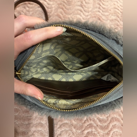 UGG Gray Shearling Fur-Trimmed Small Crossbody Bag with Wallet Card Slots - Picture 11 of 16